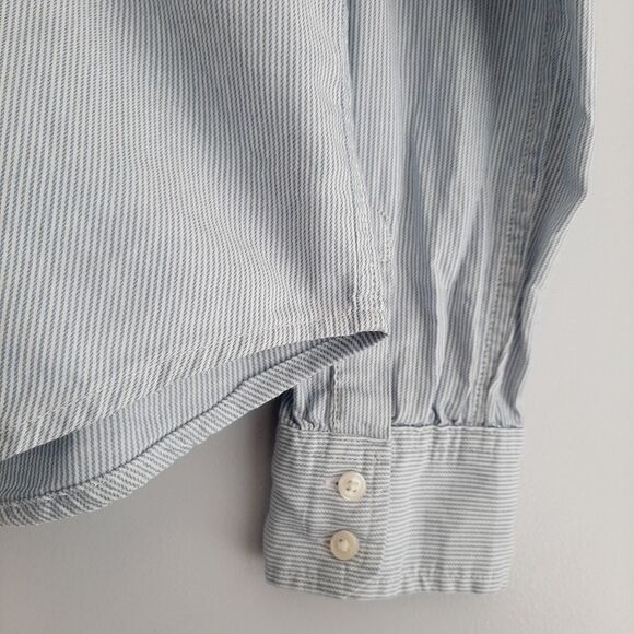 LEVI'S 100% Cotton Bow Neck Tie Button Down Top Pinstripe Sz M - Picture 9 of 16